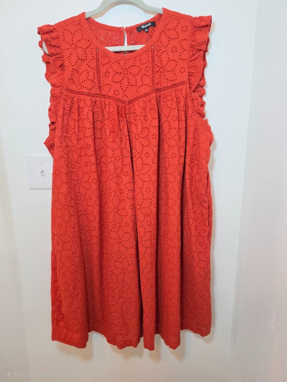 Madewell Eyelet Ruffle Sleeve Dress Red Orange Plus Size 3X